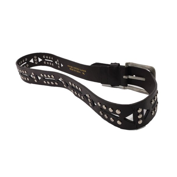 Genuine Bonded Leather Black Belt with Studs and Designed Cutouts Size 34-36 - Picture 2 of 5